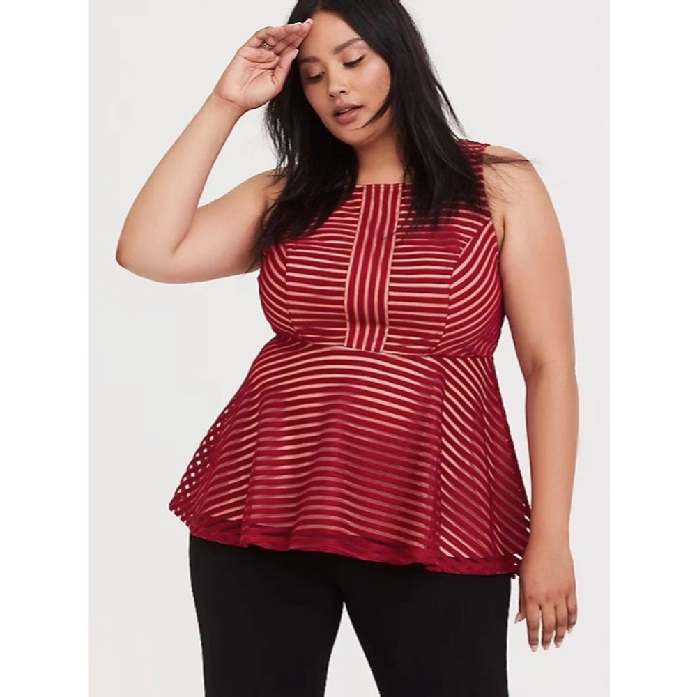 Torrid Dark Red Shadow Stripe Peplum Top